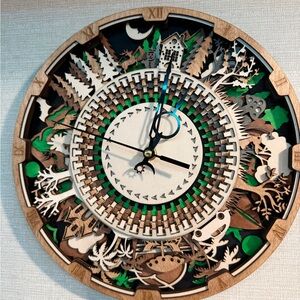 Woodland Forest Wall Clock with Green Accents